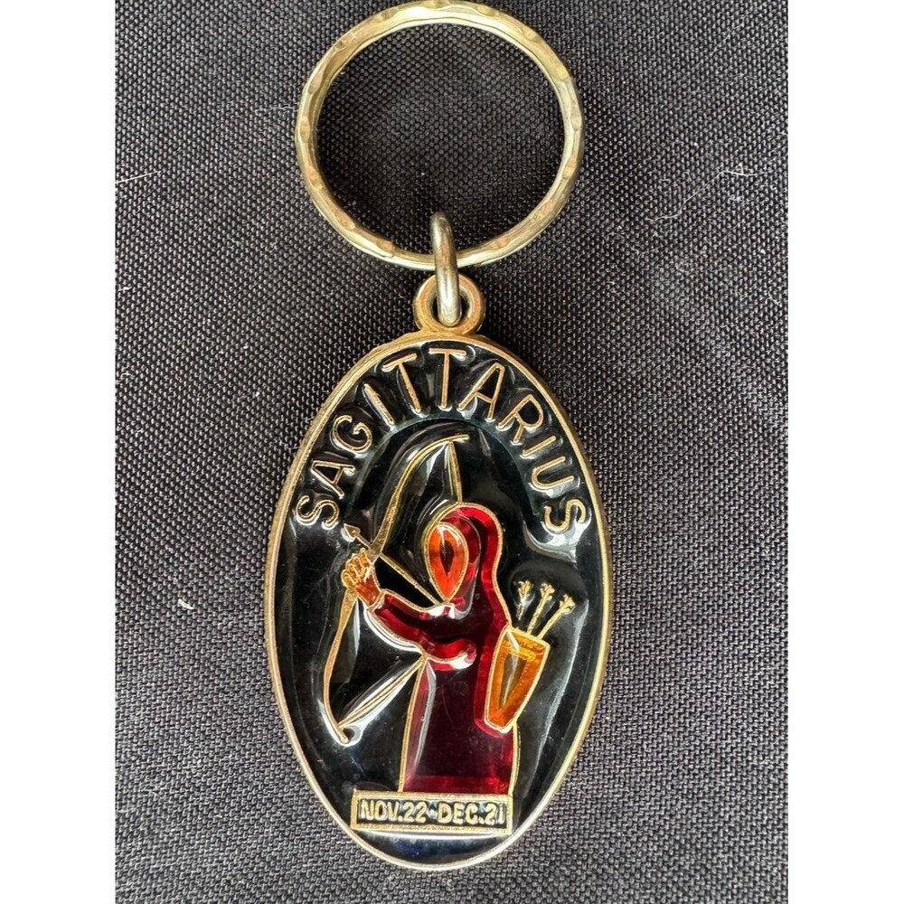 Vintage Sagittarius Zodiac Resin Faux Stained Glass Charm Keychain Key Ring
